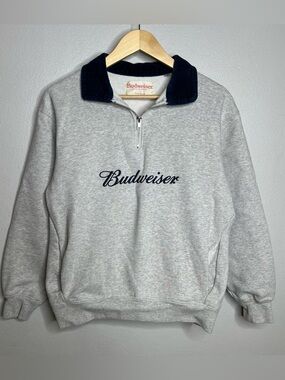 Pacsun Budweiser Logo Quarter-Zip Teal Corduroy Sweatshirt Women's Size Small